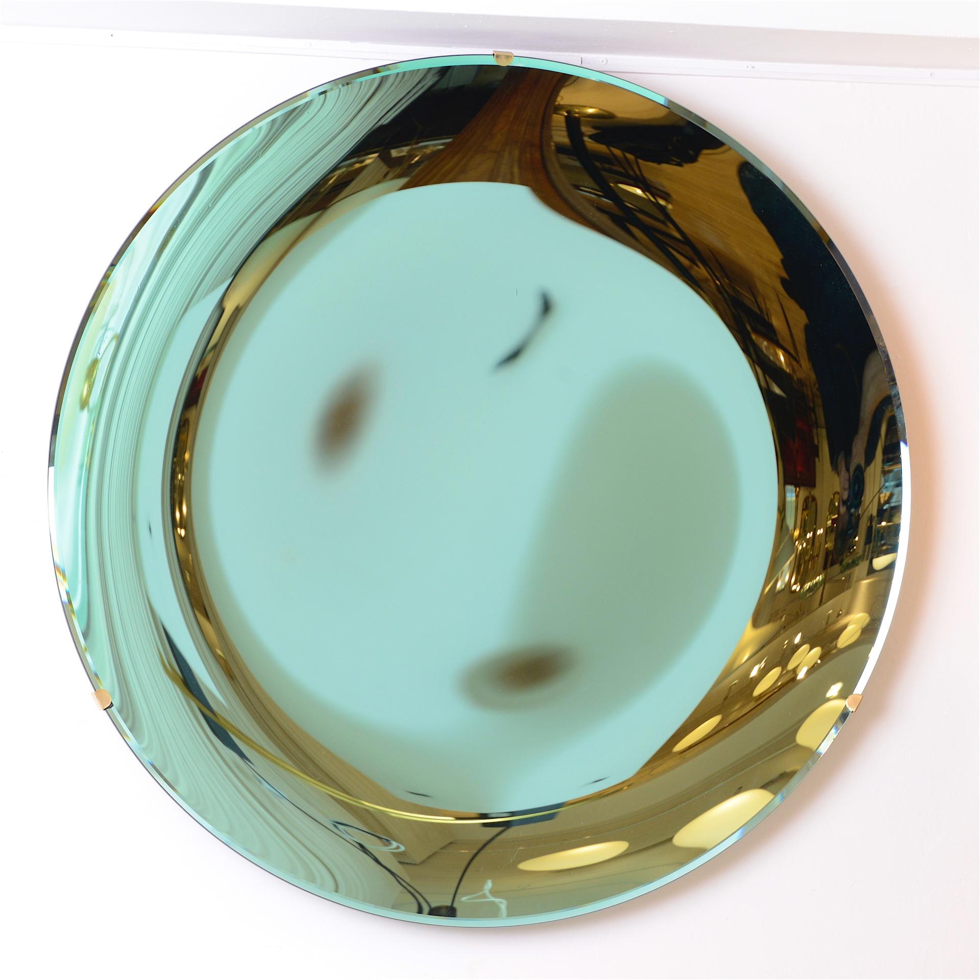 Contemporary Sculptural Concave Mirror  in Green For Sale