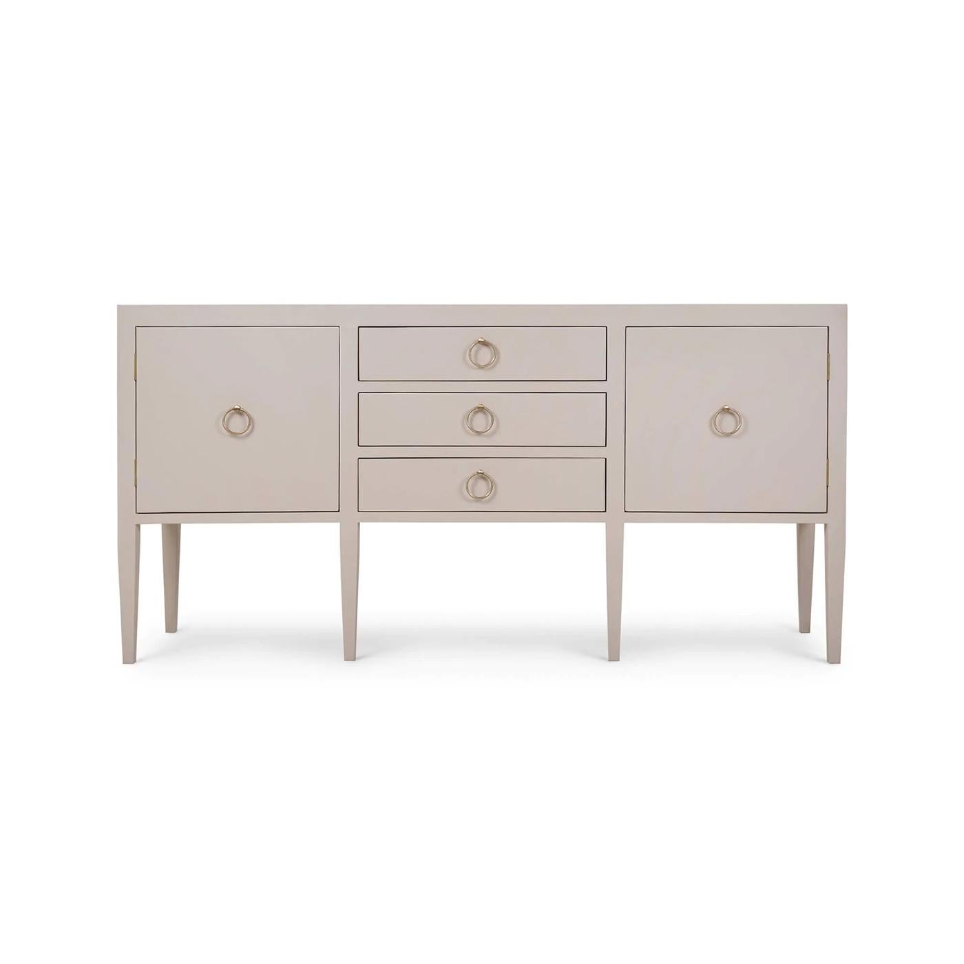 Mid-Century Modern Concave Modern Sideboard - Cream Linen For Sale