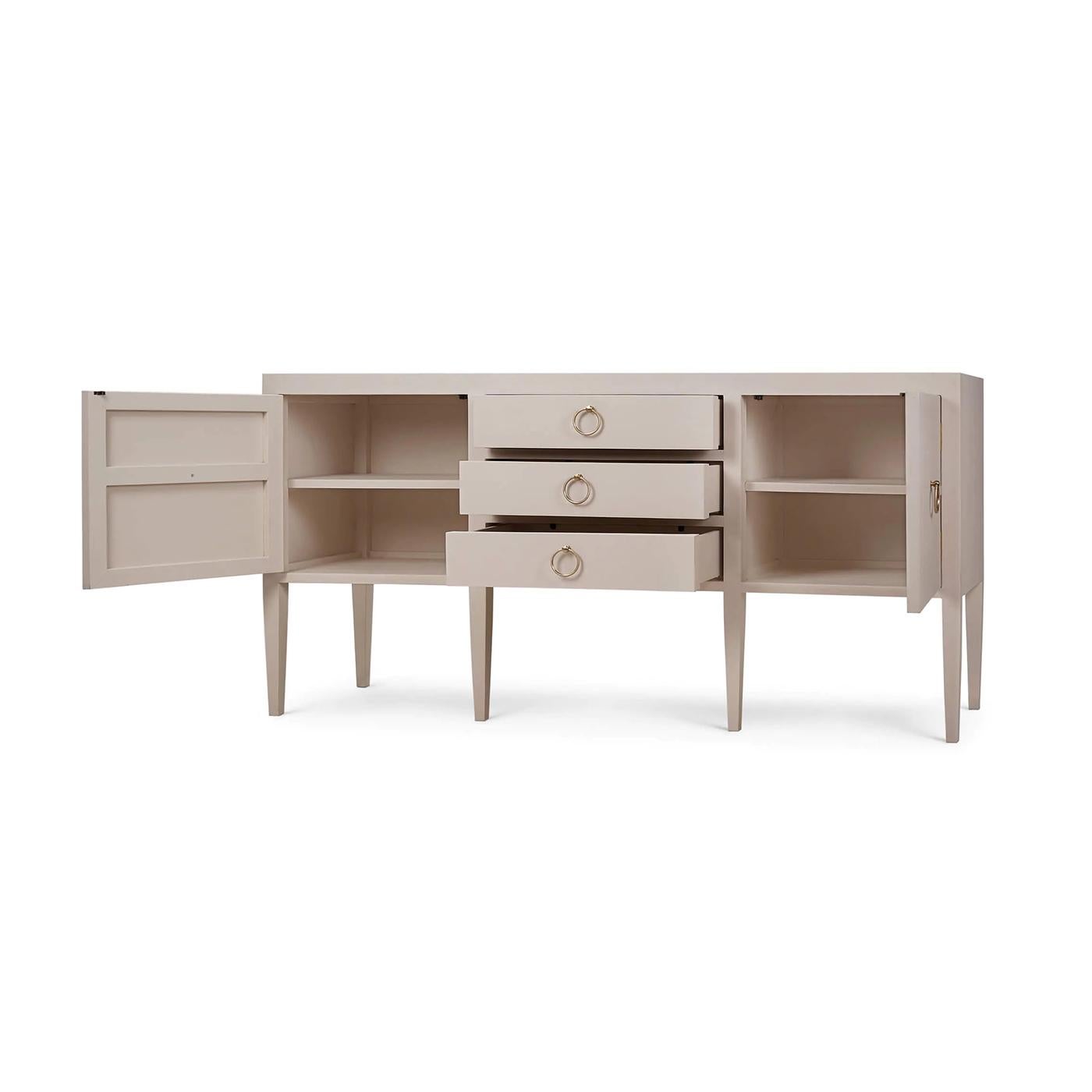 Asian Concave Modern Sideboard - Cream Linen For Sale