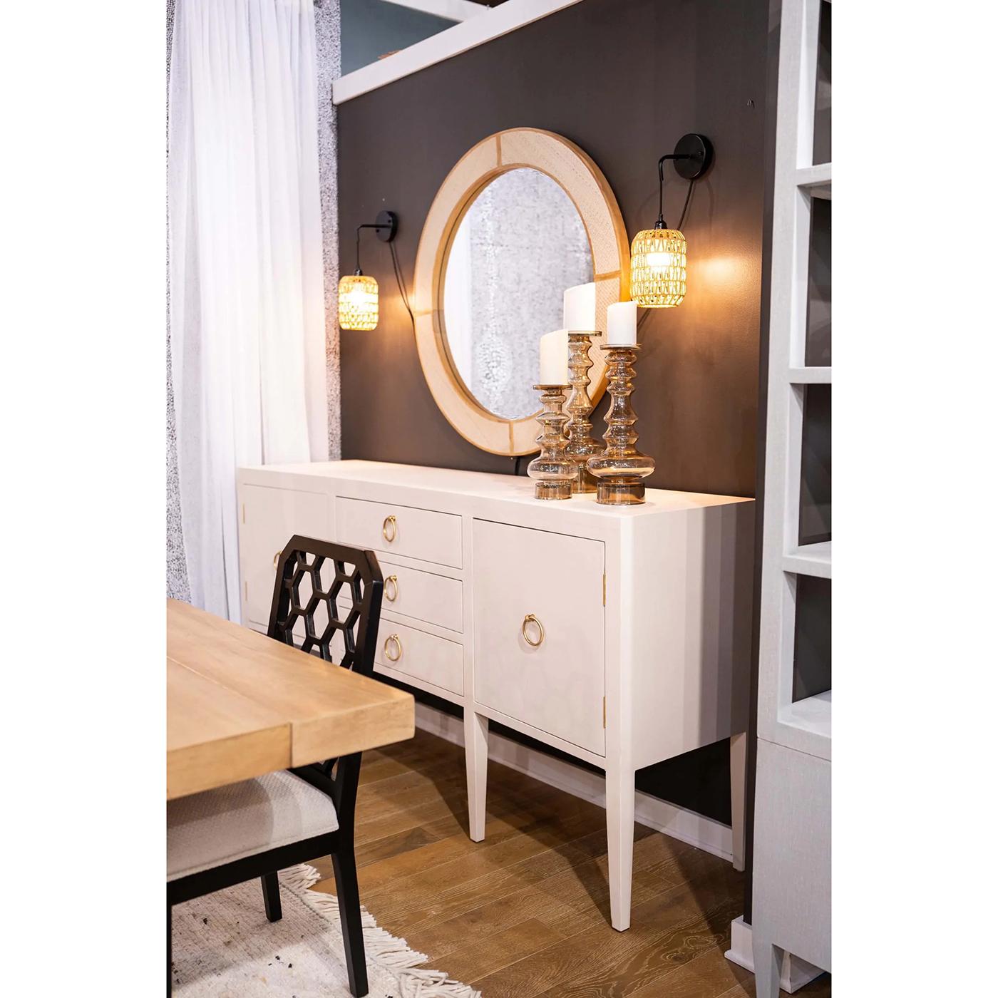 Contemporary Concave Modern Sideboard - Cream Linen For Sale