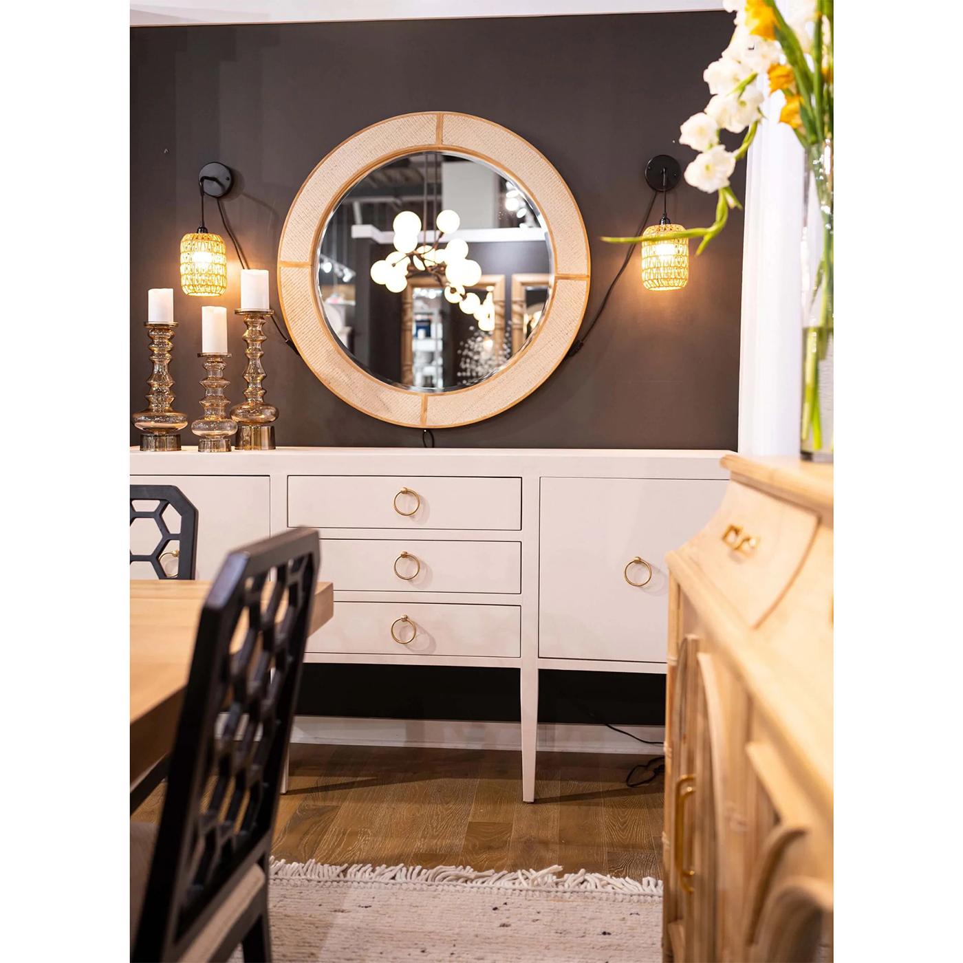 Wood Concave Modern Sideboard - Cream Linen For Sale
