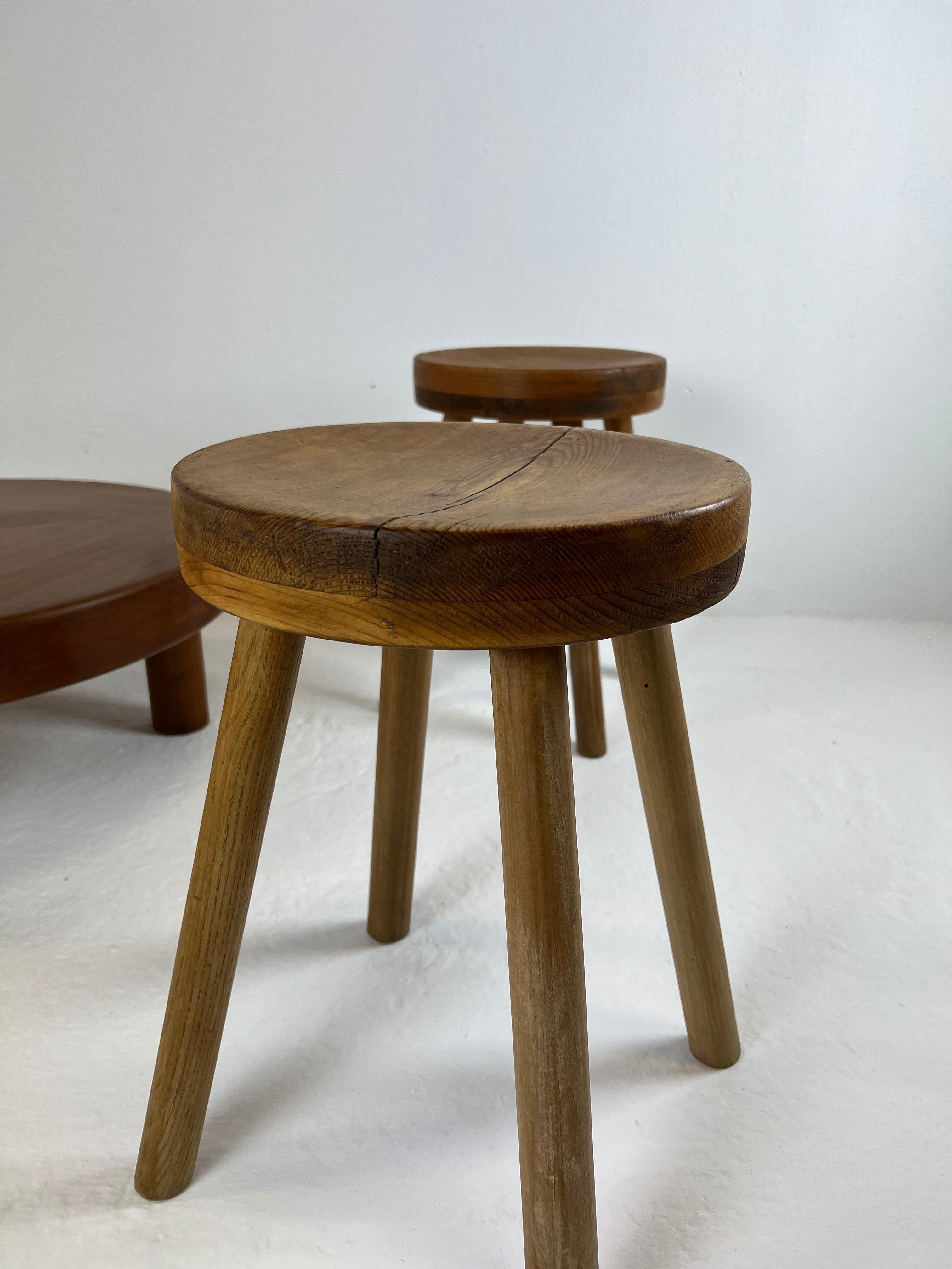 Pine Concave Modernist Stools For Sale