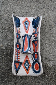 Concave Sculpture Wall Light Ceramic Giovanni de Simone 1950s Blu Red
