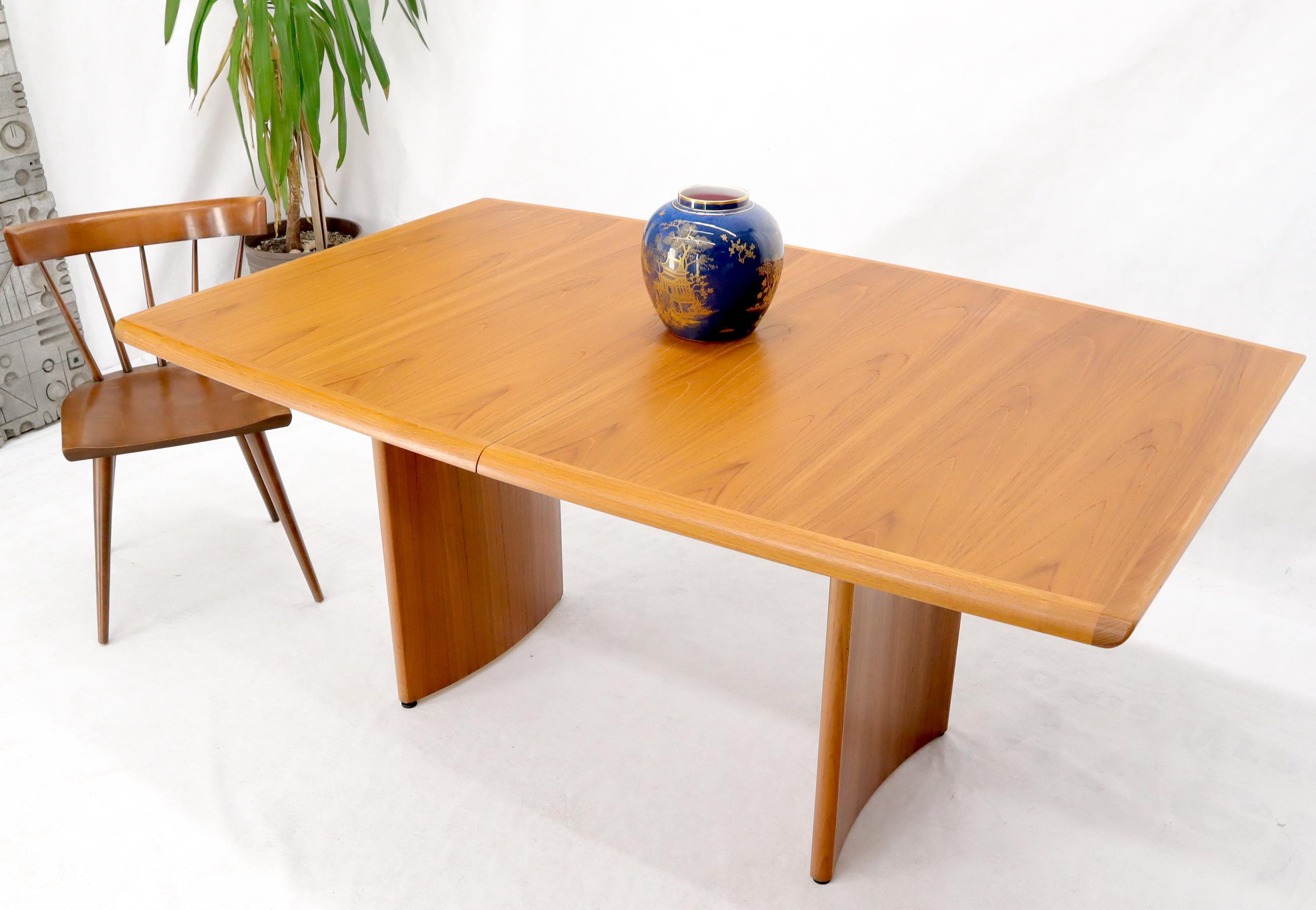 Mid-Century Modern Concave Shape Base Legs Self Storing Leaves Danish Teak Dining Table