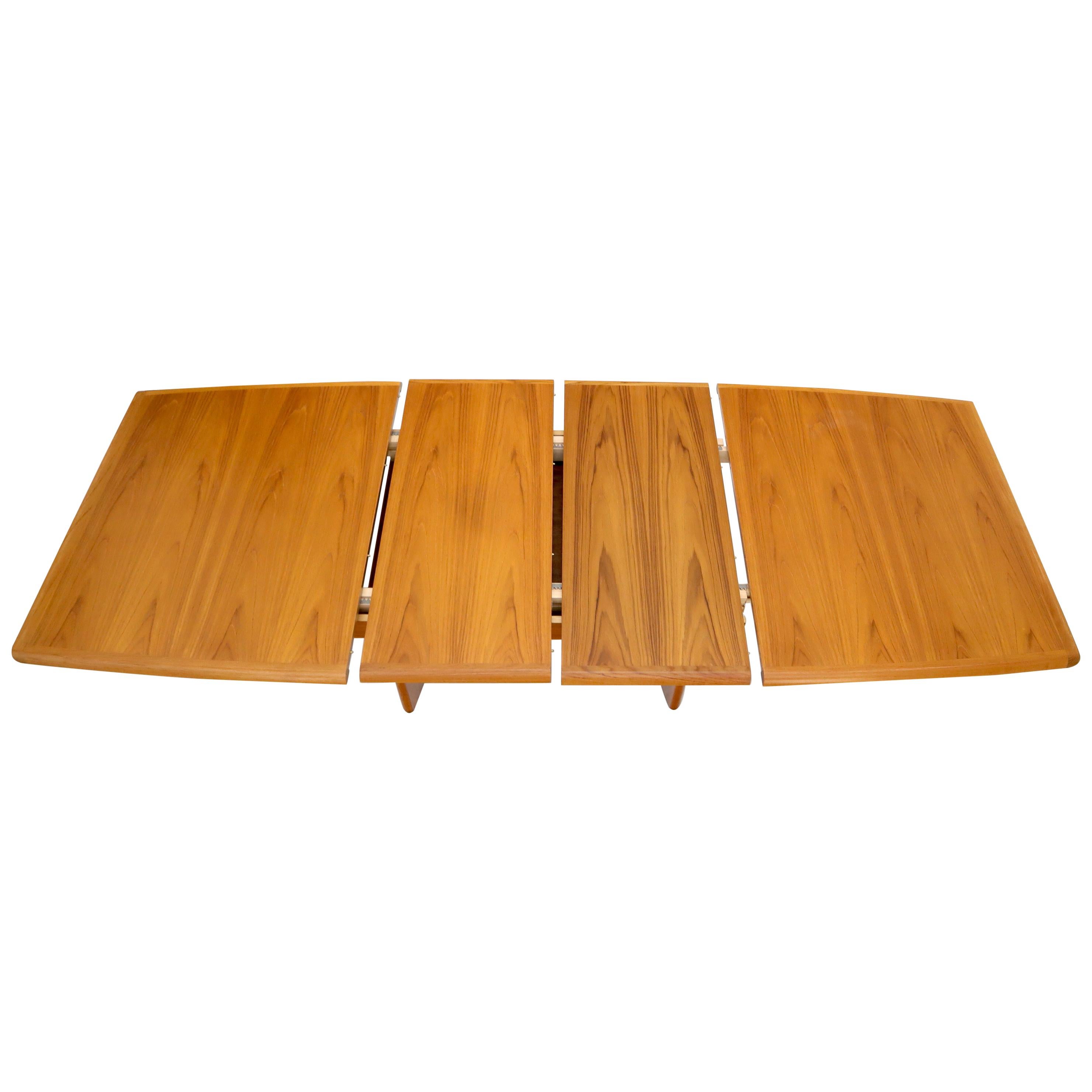 Concave Shape Base Legs Self Storing Leaves Danish Teak Dining Table