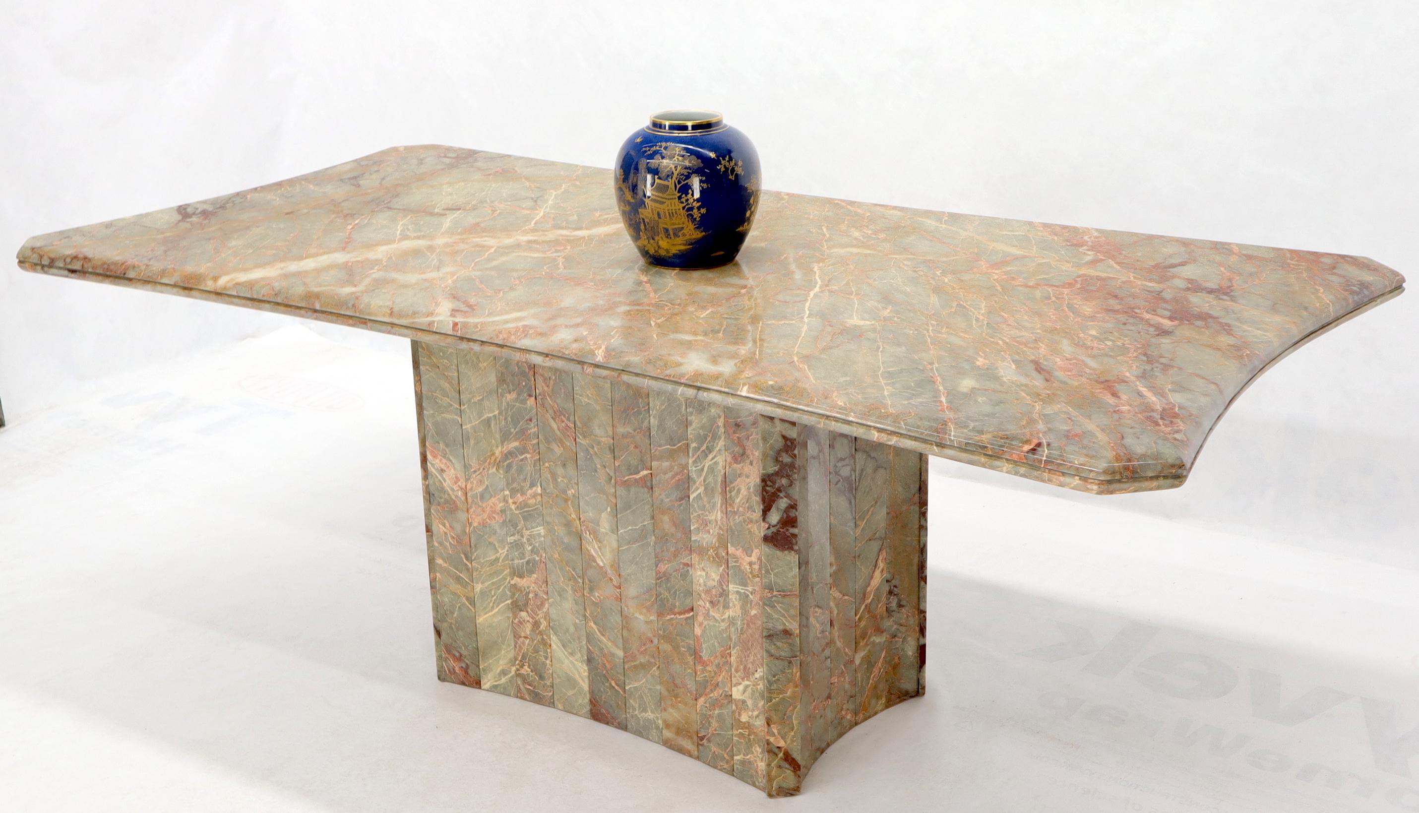 Table de conférence de salle à manger à côté concave, rectangulaire, avec base à piédestal en marbre en vente 3