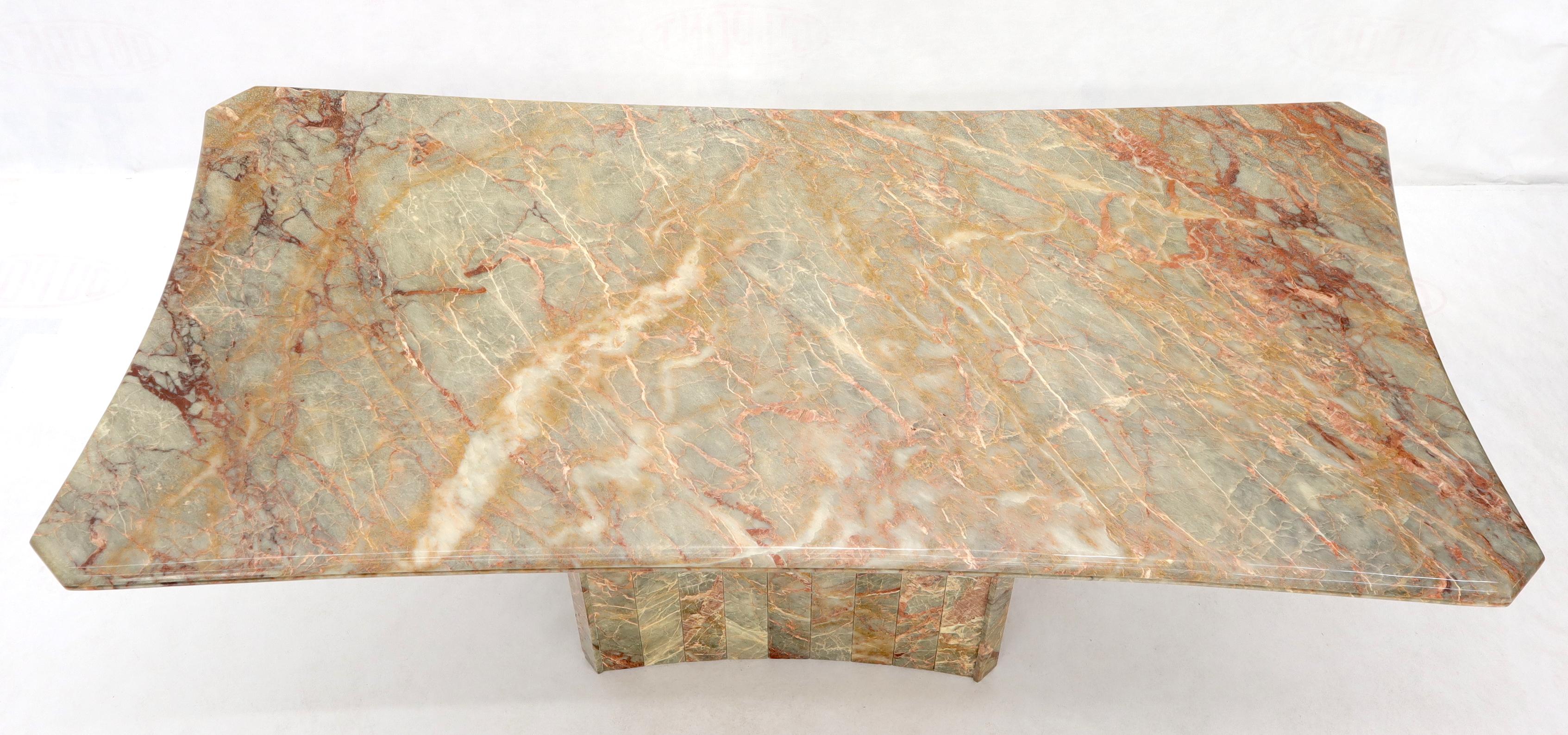 Mid-Century Modern Concave Side Rectangular Pedestal Base Marble Dining Conference Table For Sale