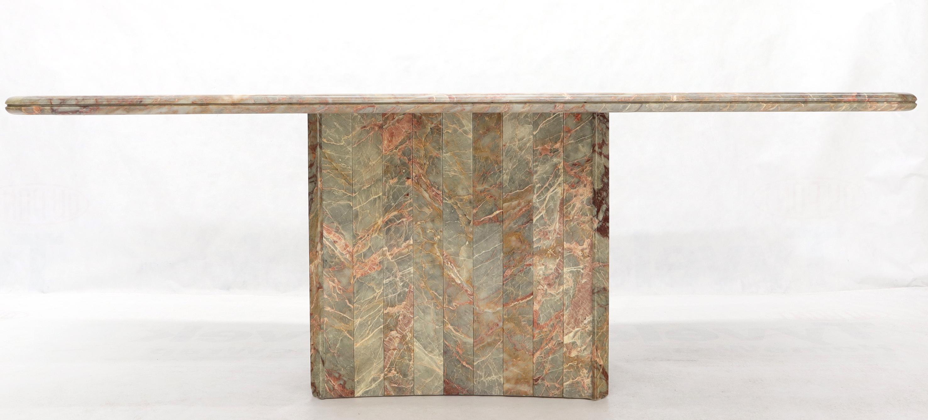 Mid-Century Modern Concave Side Rectangular Pedestal Base Marble Dining Conference Table For Sale