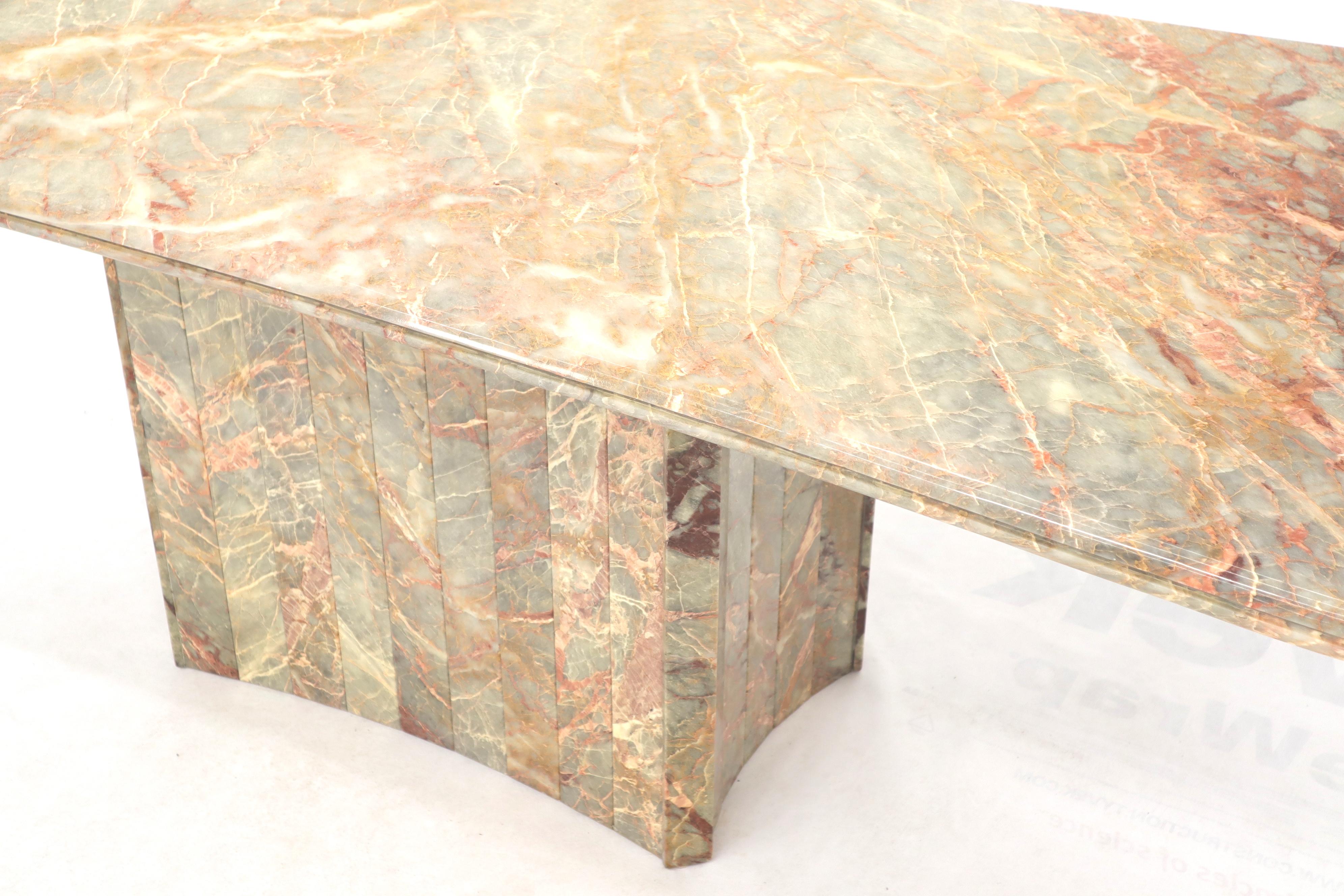 Concave Side Rectangular Pedestal Base Marble Dining Conference Table For Sale 1