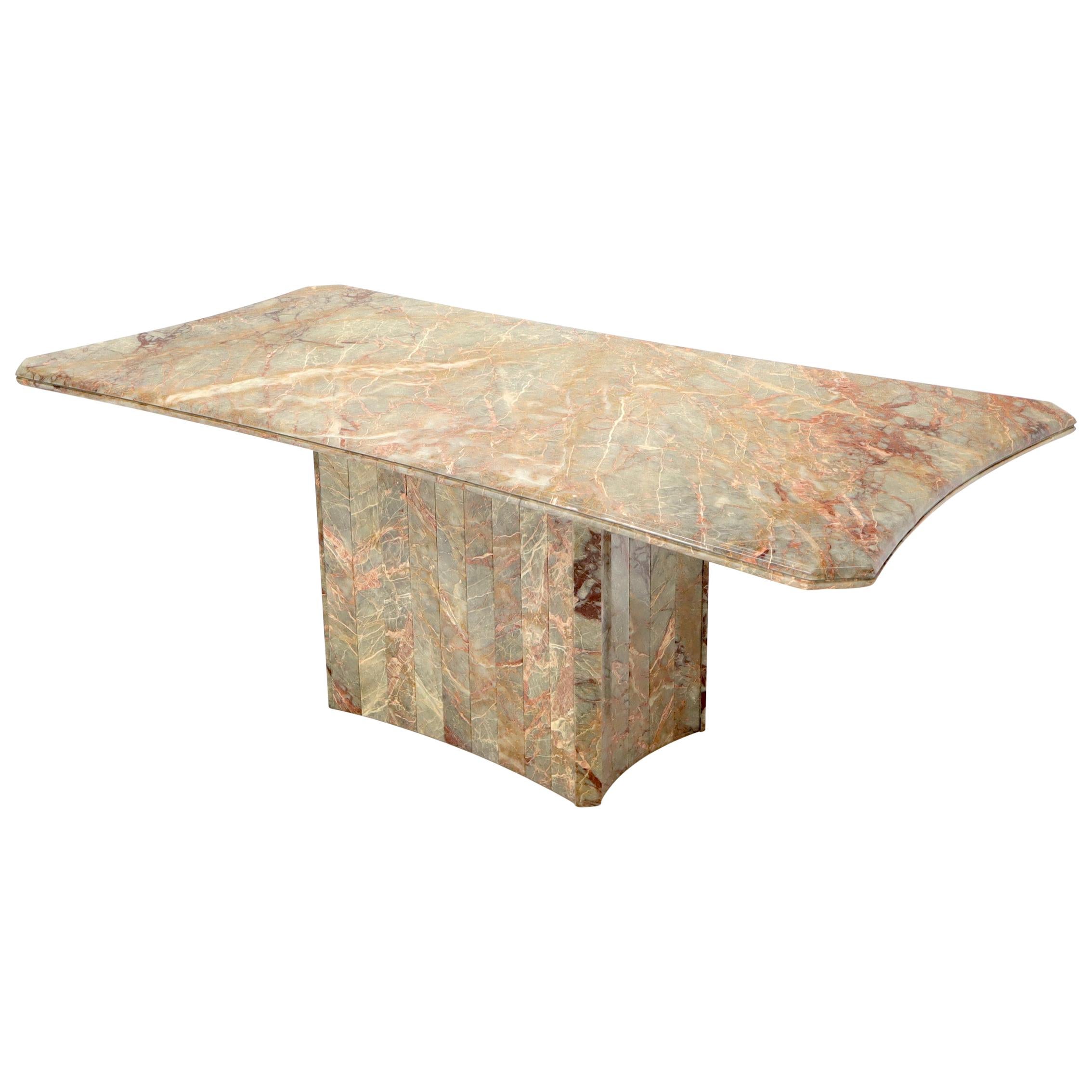 Table de conférence de salle à manger à côté concave, rectangulaire, avec base à piédestal en marbre en vente