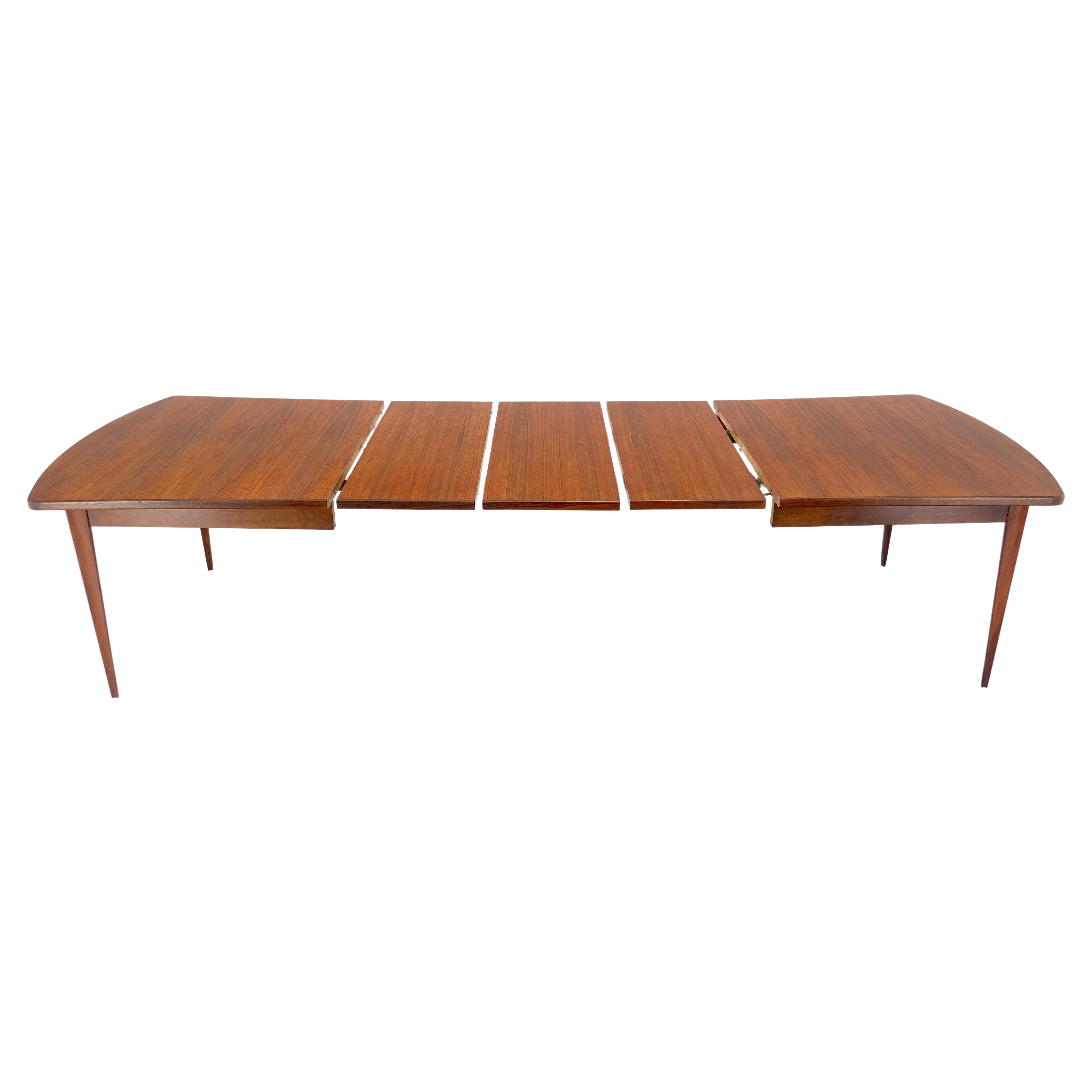Mid-Century Modern Concave Side Rounded Ends Shape Large Oiled Walnut Dining Table 3 Leaves MINT! For Sale