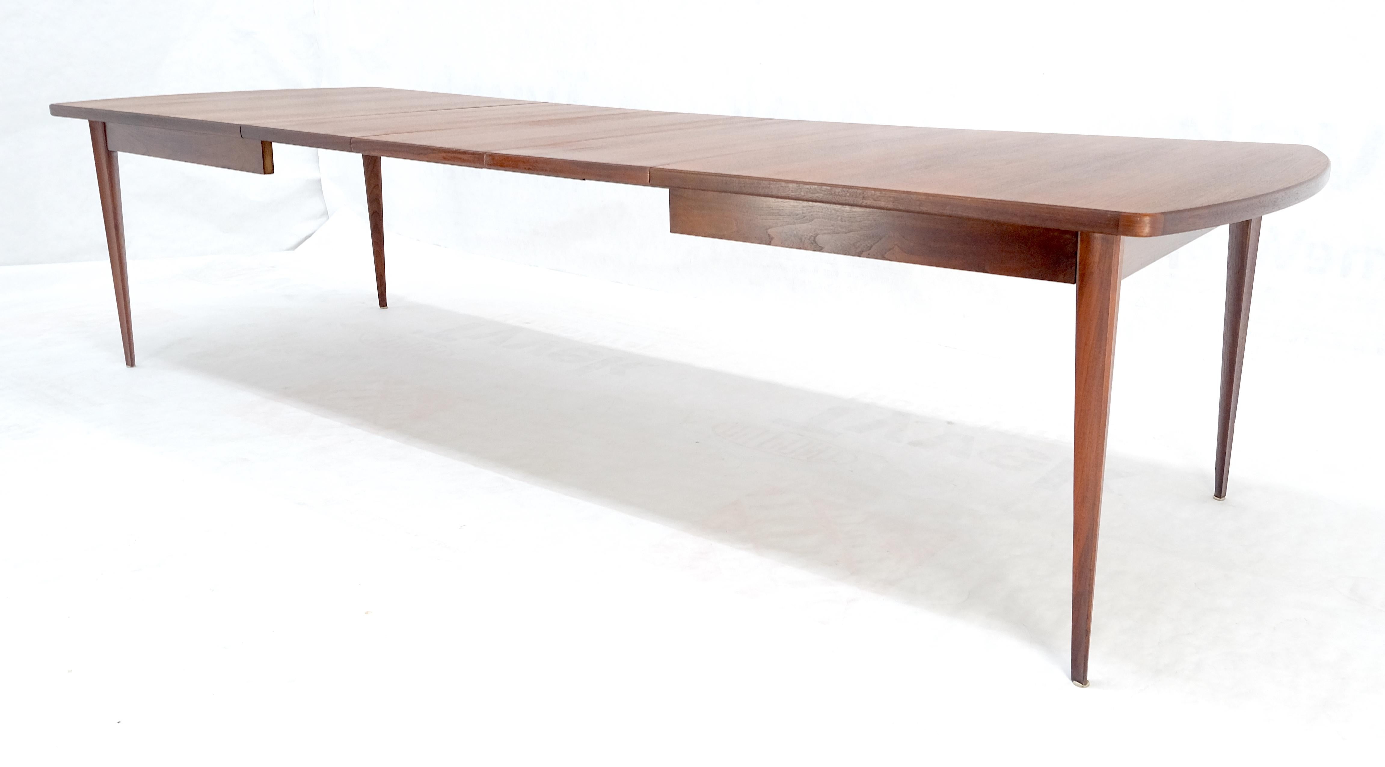 Blackened Concave Side Rounded Ends Shape Large Oiled Walnut Dining Table 3 Leaves MINT! For Sale