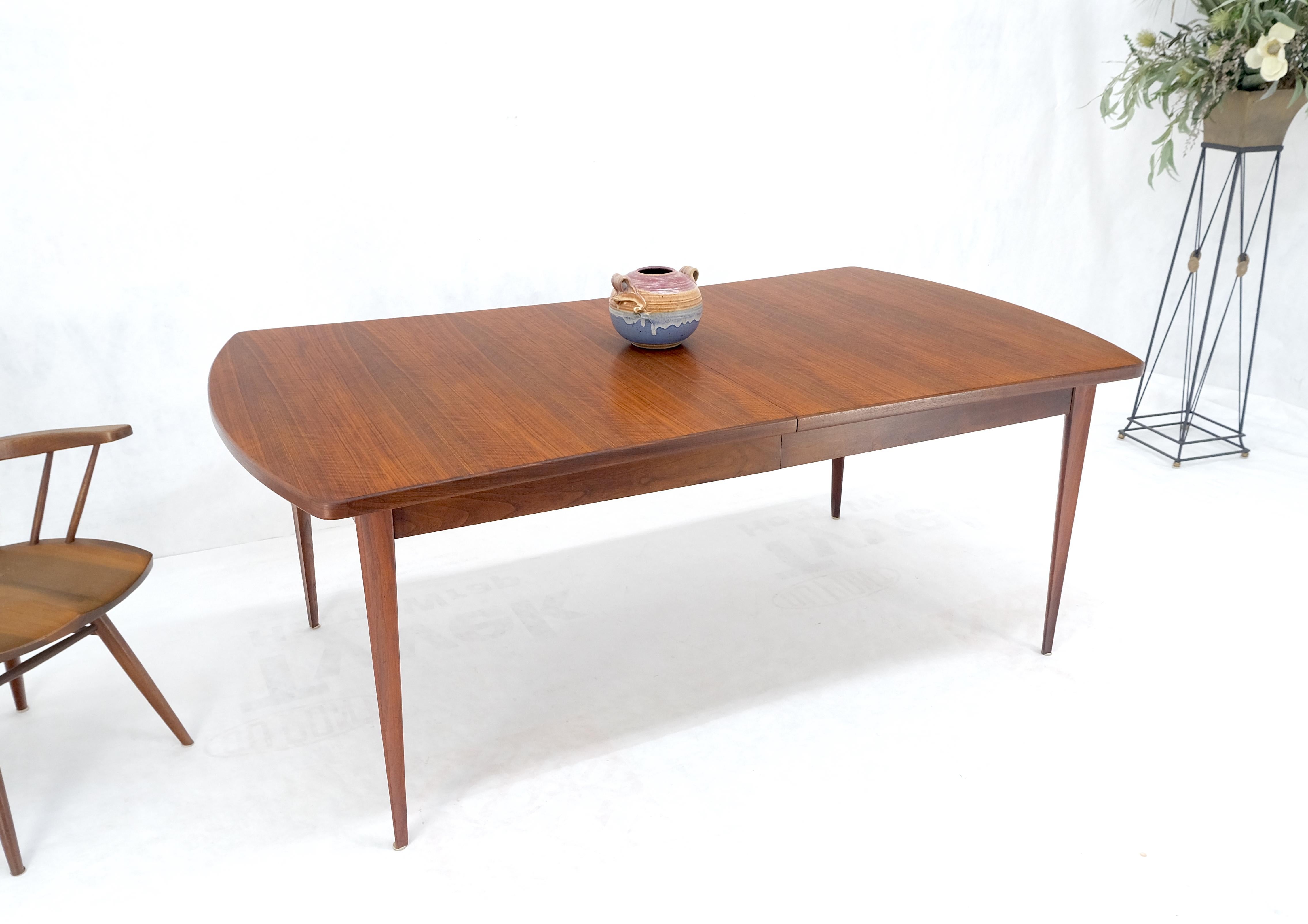 Concave Side Rounded Ends Shape Large Oiled Walnut Dining Table 3 Leaves MINT! In Excellent Condition For Sale In Rockaway, NJ