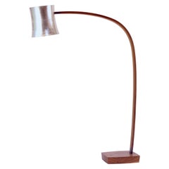 Concave, Aluminum Spun Shade Floor Lamp with Laminated Walnut Arm 