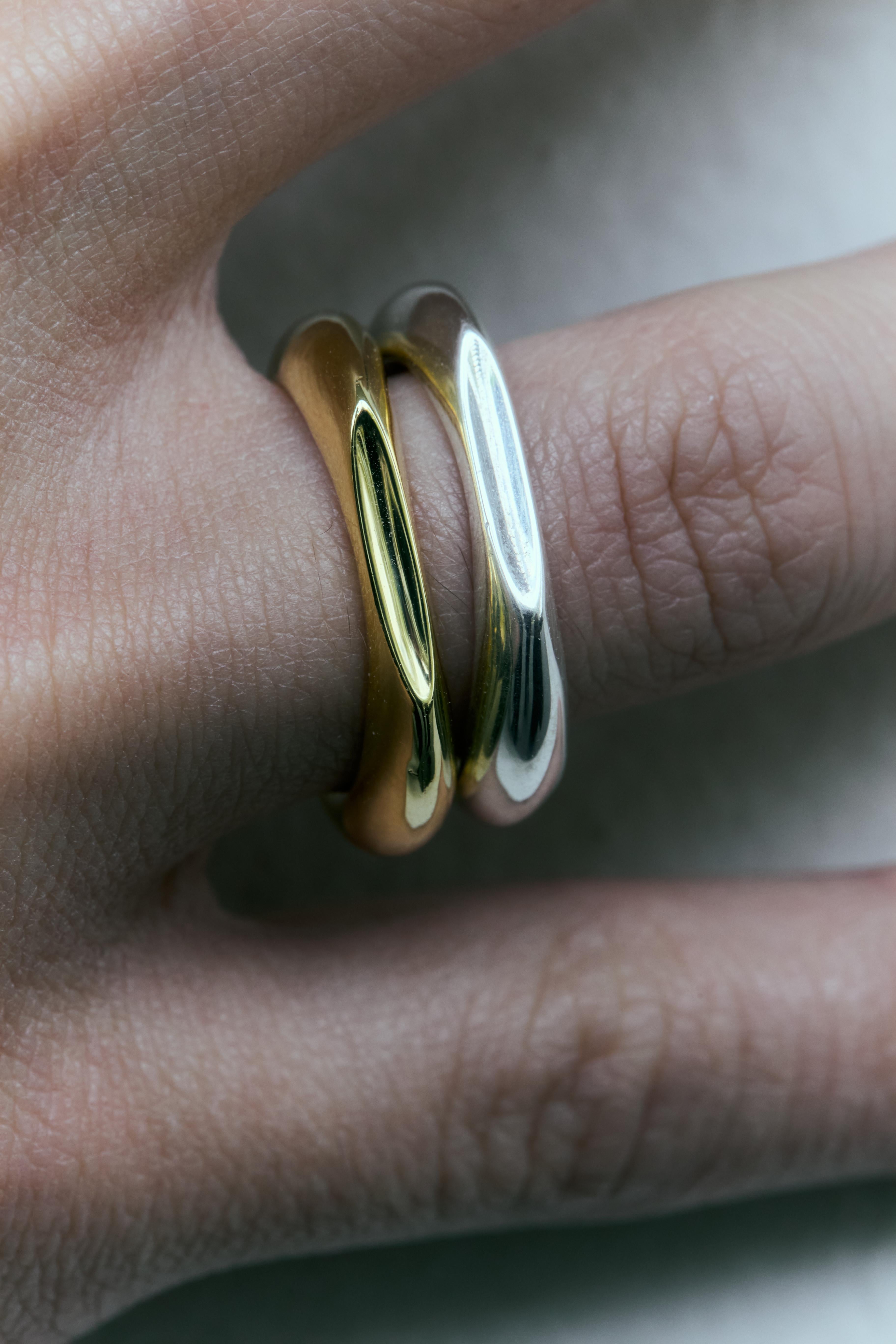 Women's or Men's Concavo Mini Ring Brass with 18k Gold Plating - By Crayons Sao Paulo For Sale