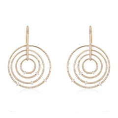 Concentric Circle Diamond 14K (or 18k upon request) Yellow Gold Drop Earrings