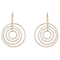 Concentric Circle Diamond 14K (or 18k upon request) Yellow Gold Drop Earrings