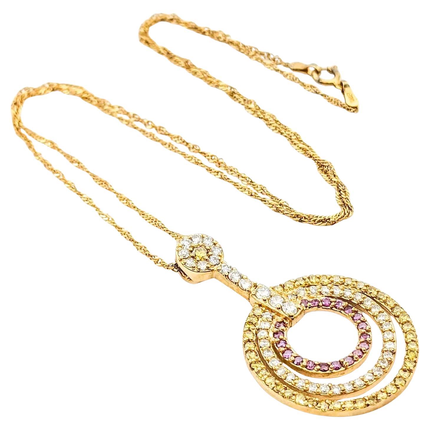 Concentric Diamond Circle Pendant Necklace in 14k Yellow Gold