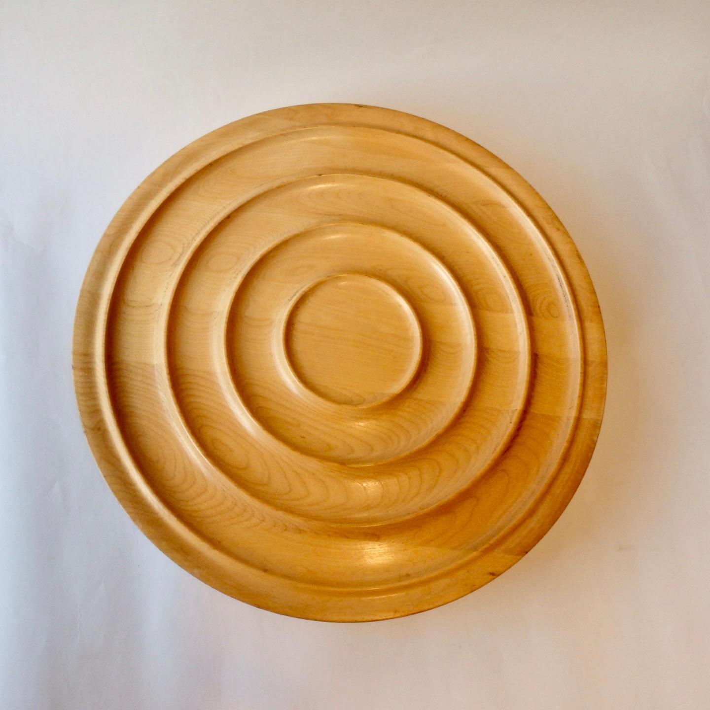 Organic Modern Concentric Ring Turned Wood Maple Platter or Charger Attributed to Russel Wright For Sale