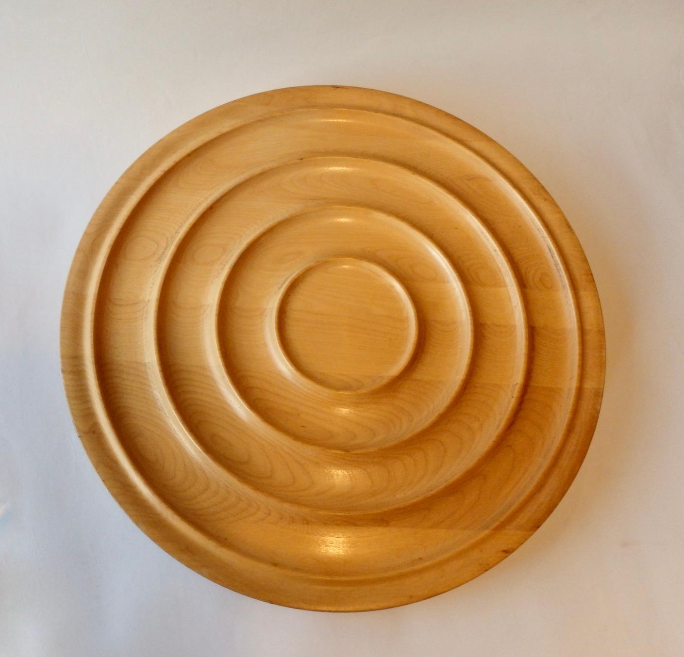 Hand-Crafted Concentric Ring Turned Wood Maple Platter or Charger Attributed to Russel Wright For Sale