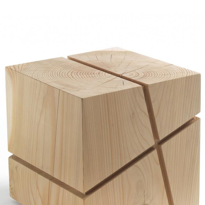 Italian Concepta Cedar Stool in Natural Solid Cedar Wood For Sale
