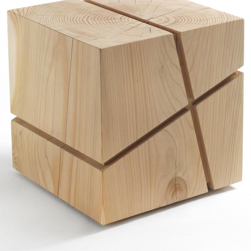 Hand-Crafted Concepta Cedar Stool in Natural Solid Cedar Wood For Sale