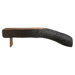 Conceptual Brutalist Walnut Bench with Hand-Carved Texture by Sergio Vulpe