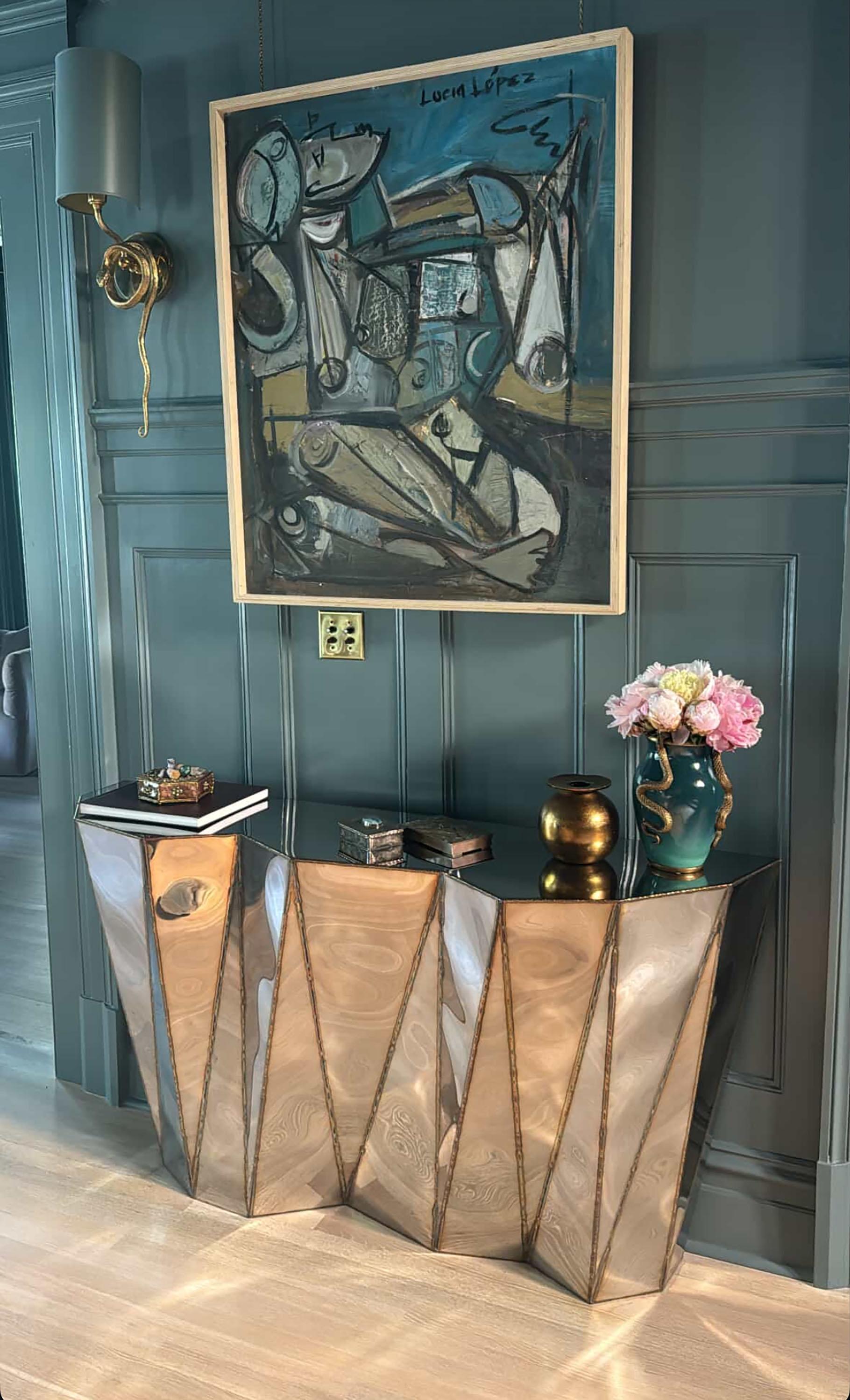 Concertina Console in Welded Mirror-Polished Stainless Steel by Julian Mayor In New Condition For Sale In Geneve, CH
