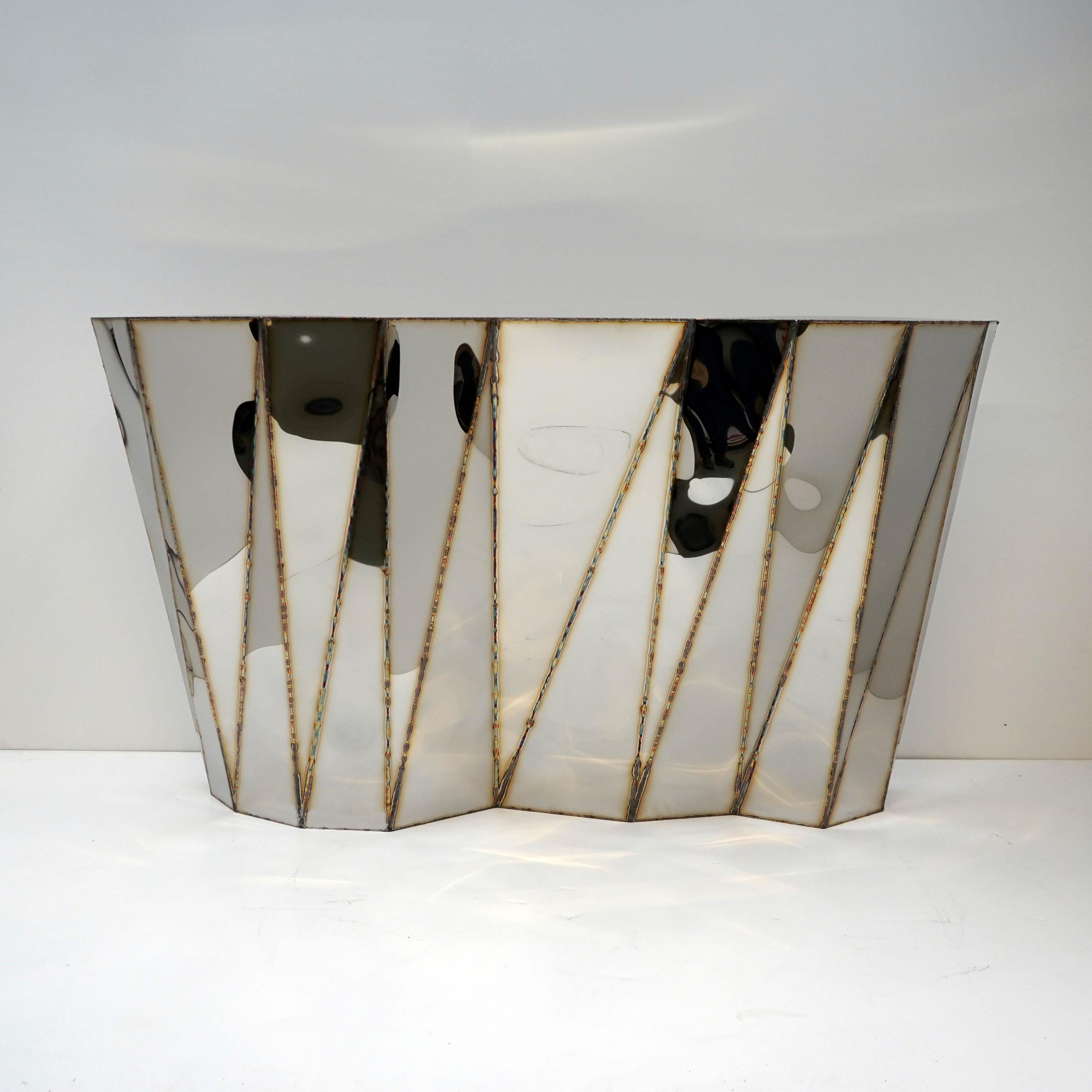 Concertina Console in Welded Mirror-Polished Stainless Steel by Julian Mayor For Sale 1