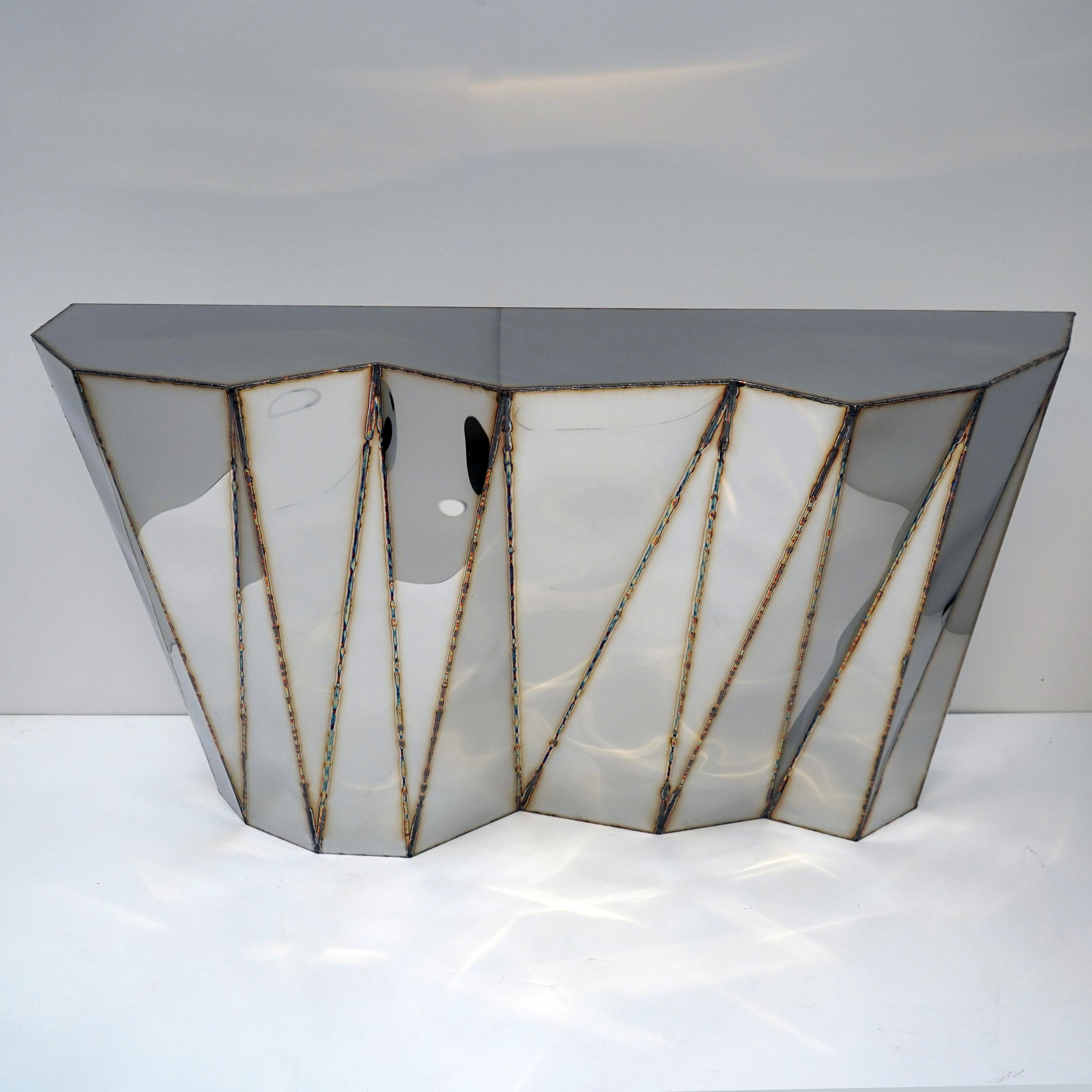 Concertina Console in Welded Mirror-Polished Stainless Steel by Julian Mayor For Sale 2