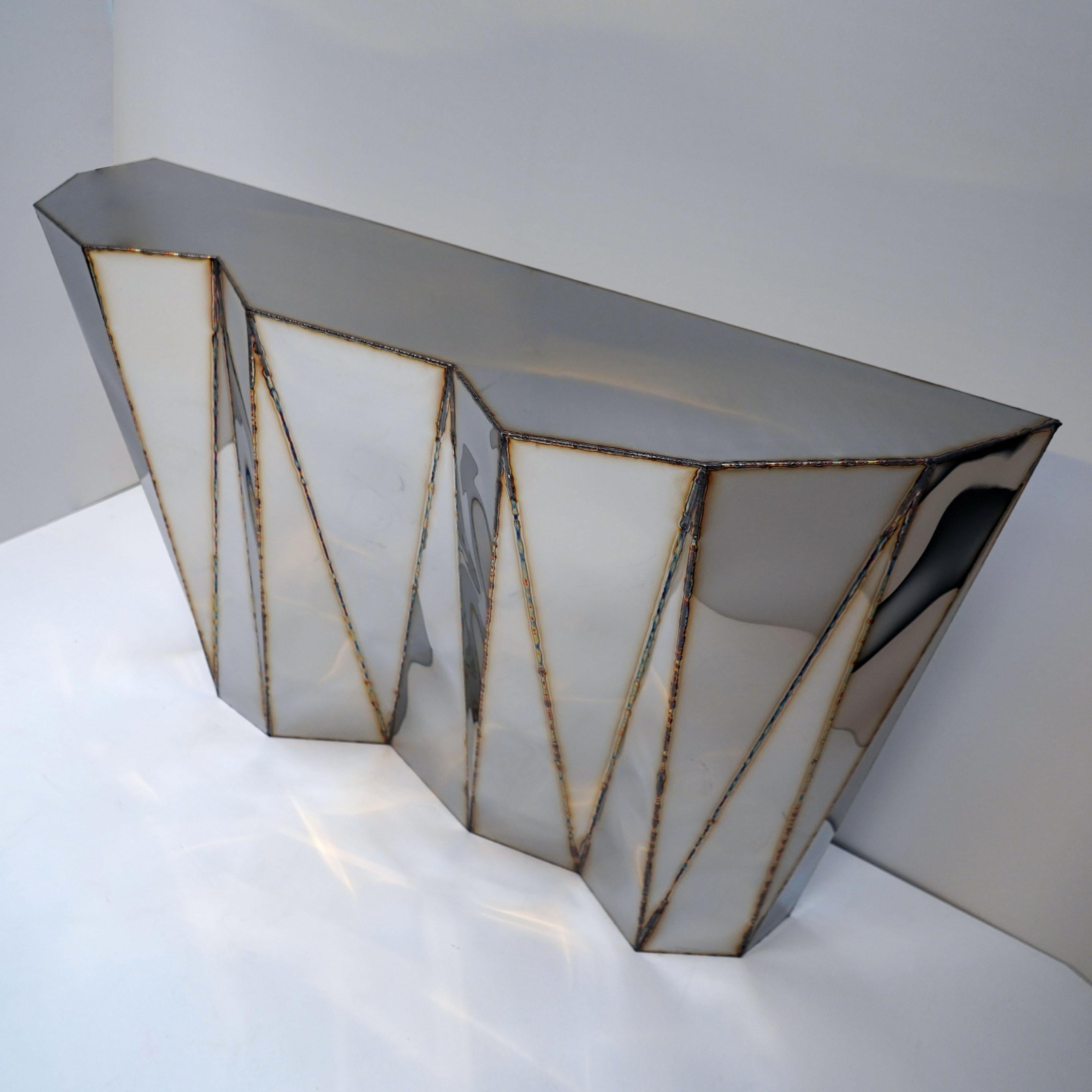 Concertina Console in Welded Mirror-Polished Stainless Steel by Julian Mayor For Sale 3