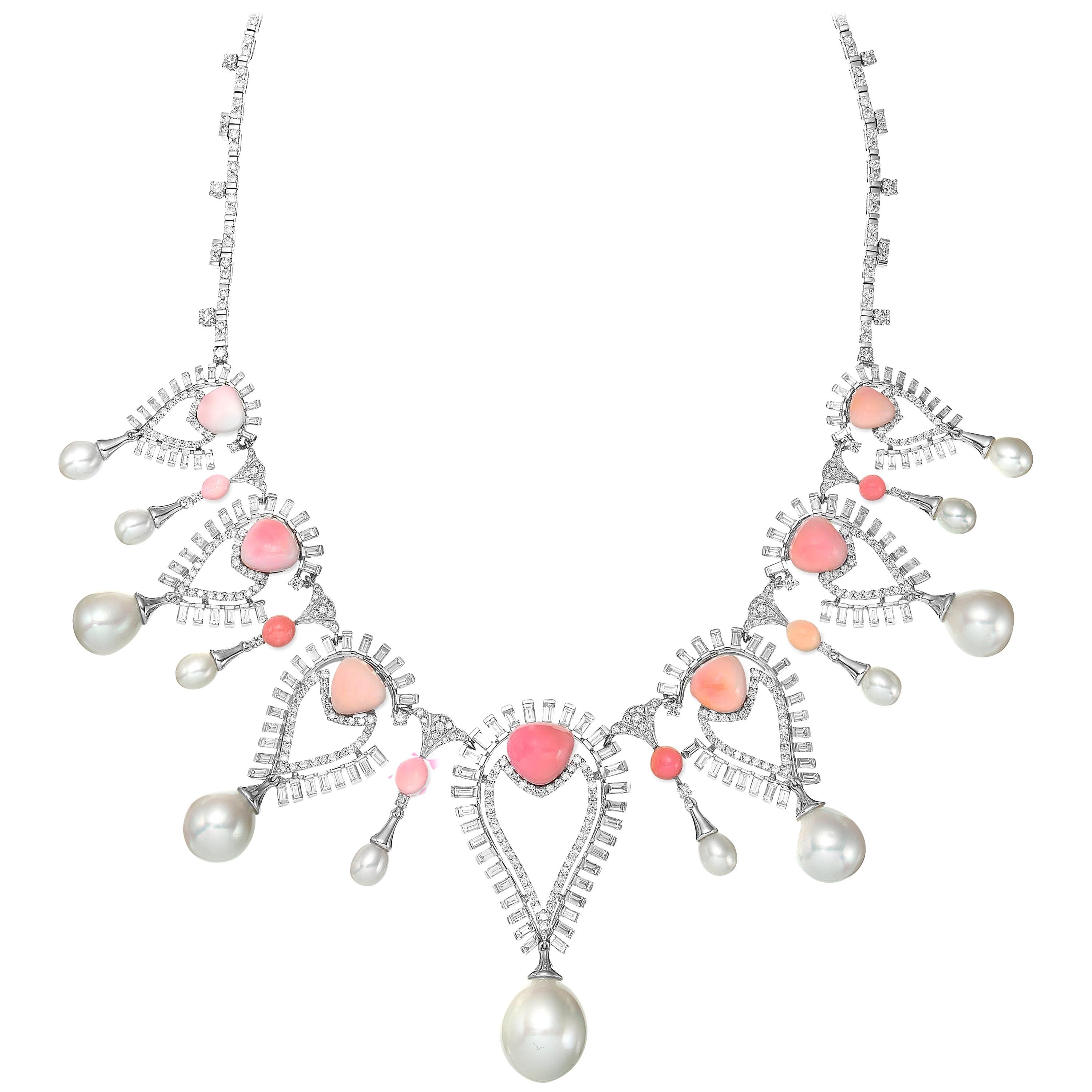 Conch and South Sea Pearls Necklace with Diamonds For Sale