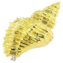 Conch Diamond Yellow Gold Brooch