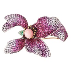 AENEA GIA Cert. 7.75ct. Conch Pearl 18k Gold Rubies Diamonds Trembling Brooch