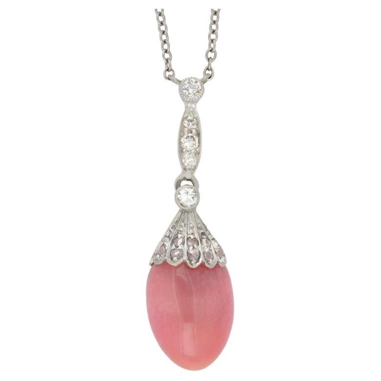 Conch Pearl and Diamond Necklace, circa 1905 For Sale
