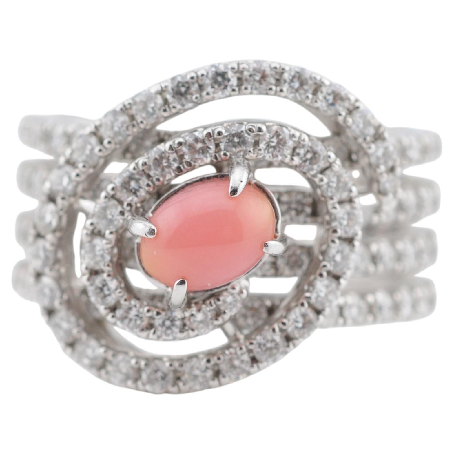 Conch Pearl and Diamond Ring in Platinum 900 For Sale