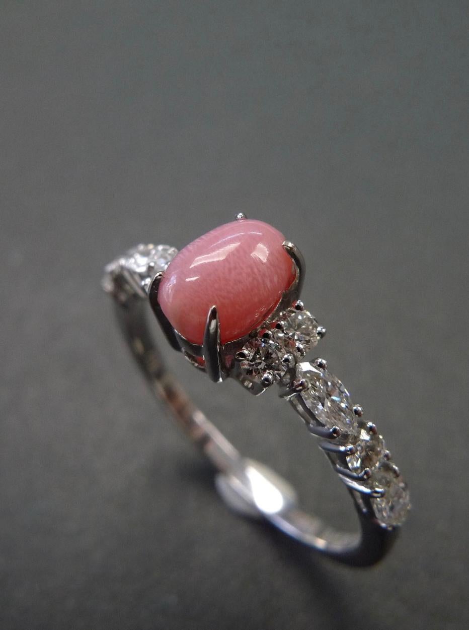For Sale:  Conch Pearl and Marquise Diamond Unique Engagement Ring in 18K White Gold 4