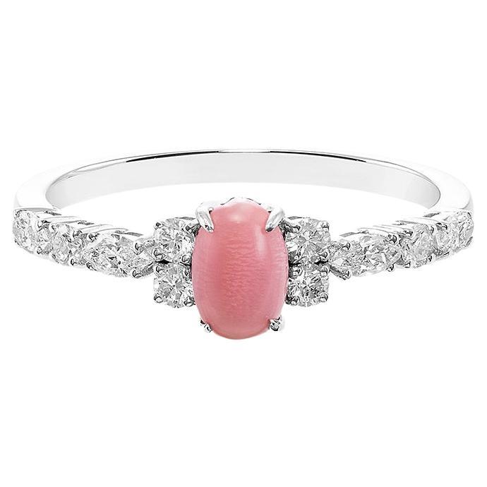 For Sale:  Conch Pearl and Marquise Diamond Unique Engagement Ring in 18K White Gold