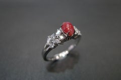 Conch Pearl and Marquise Diamond Unique Engagement Ring White Gold