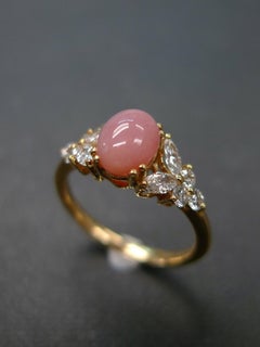 Conch Pearl and Marquise Diamond Unique Everyday Engagement Ring 18K Yellow Gold