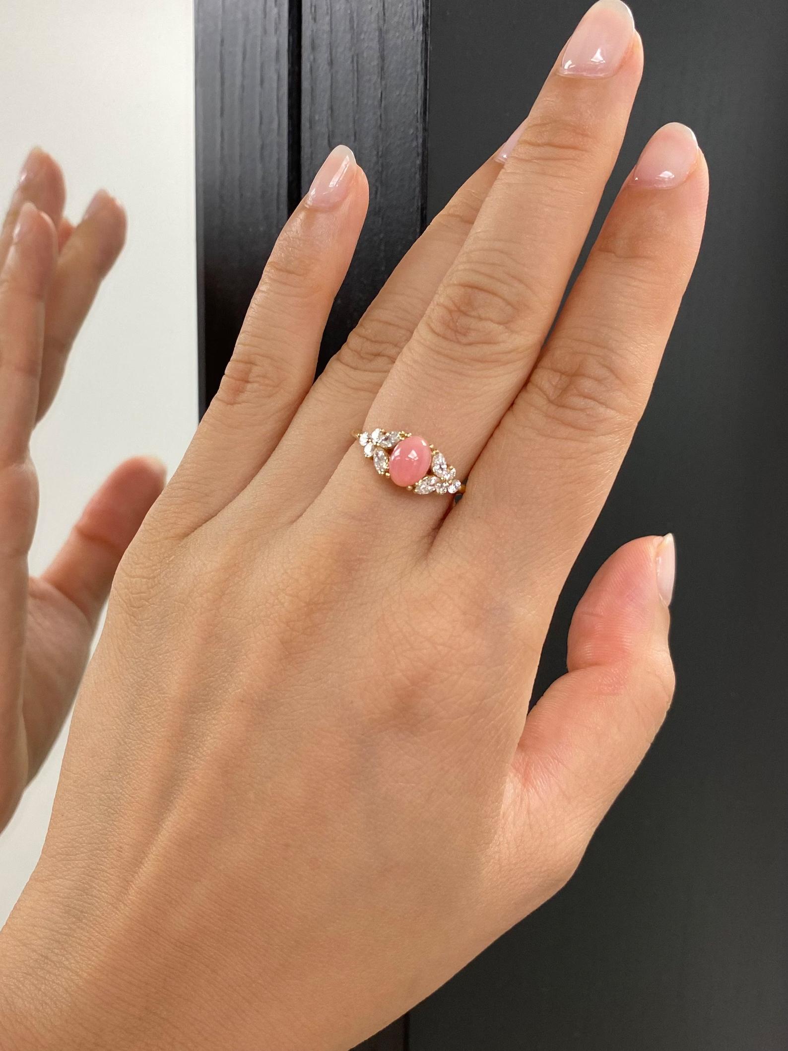 Muschelperle und Marquise Diamant Einzigartiger Verlobungsring für jeden Tag 18K Gelbgold (Moderne) im Angebot