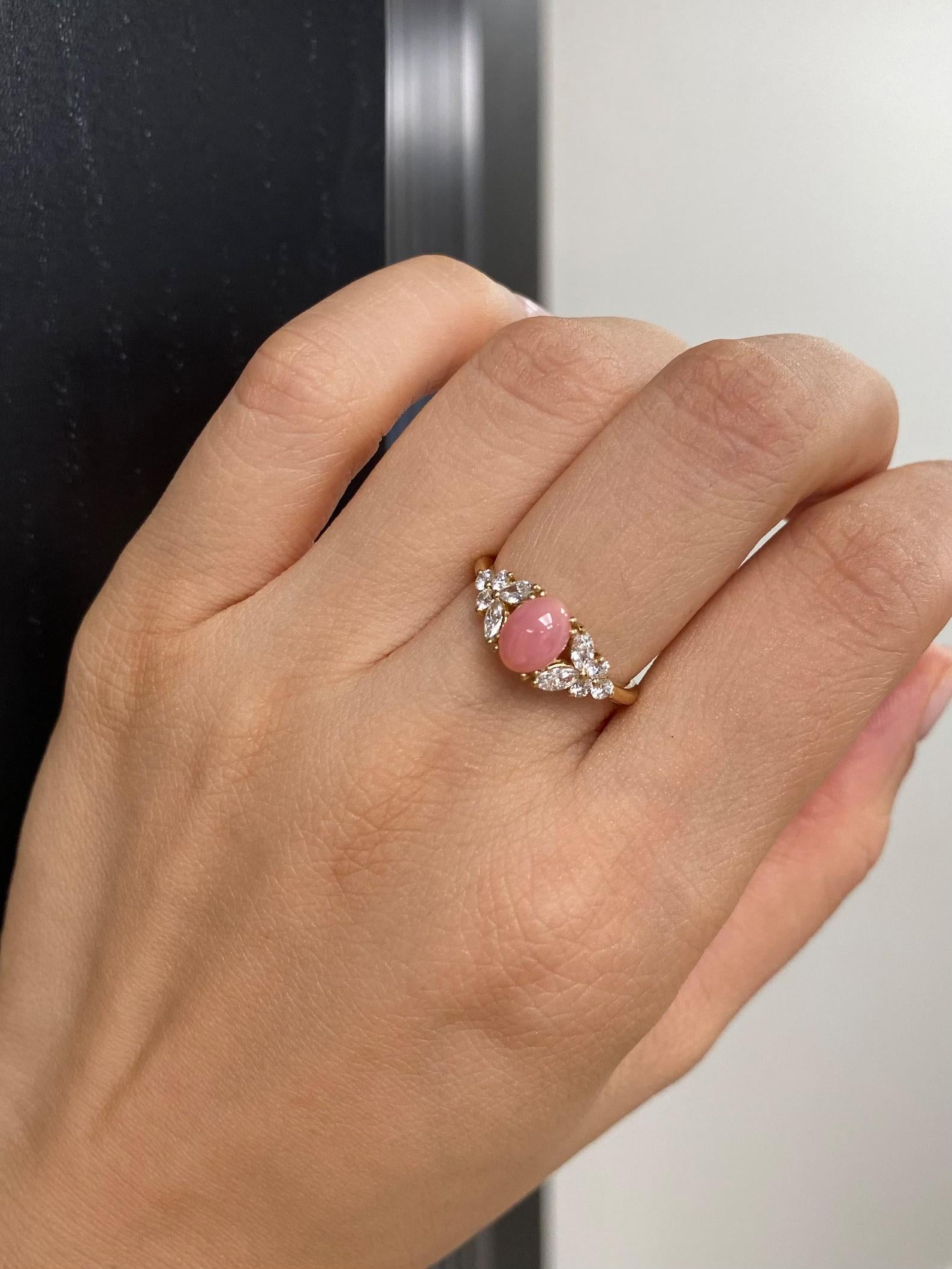 Muschelperle und Marquise Diamant Einzigartiger Verlobungsring für jeden Tag 18K Gelbgold (Marquiseschliff) im Angebot