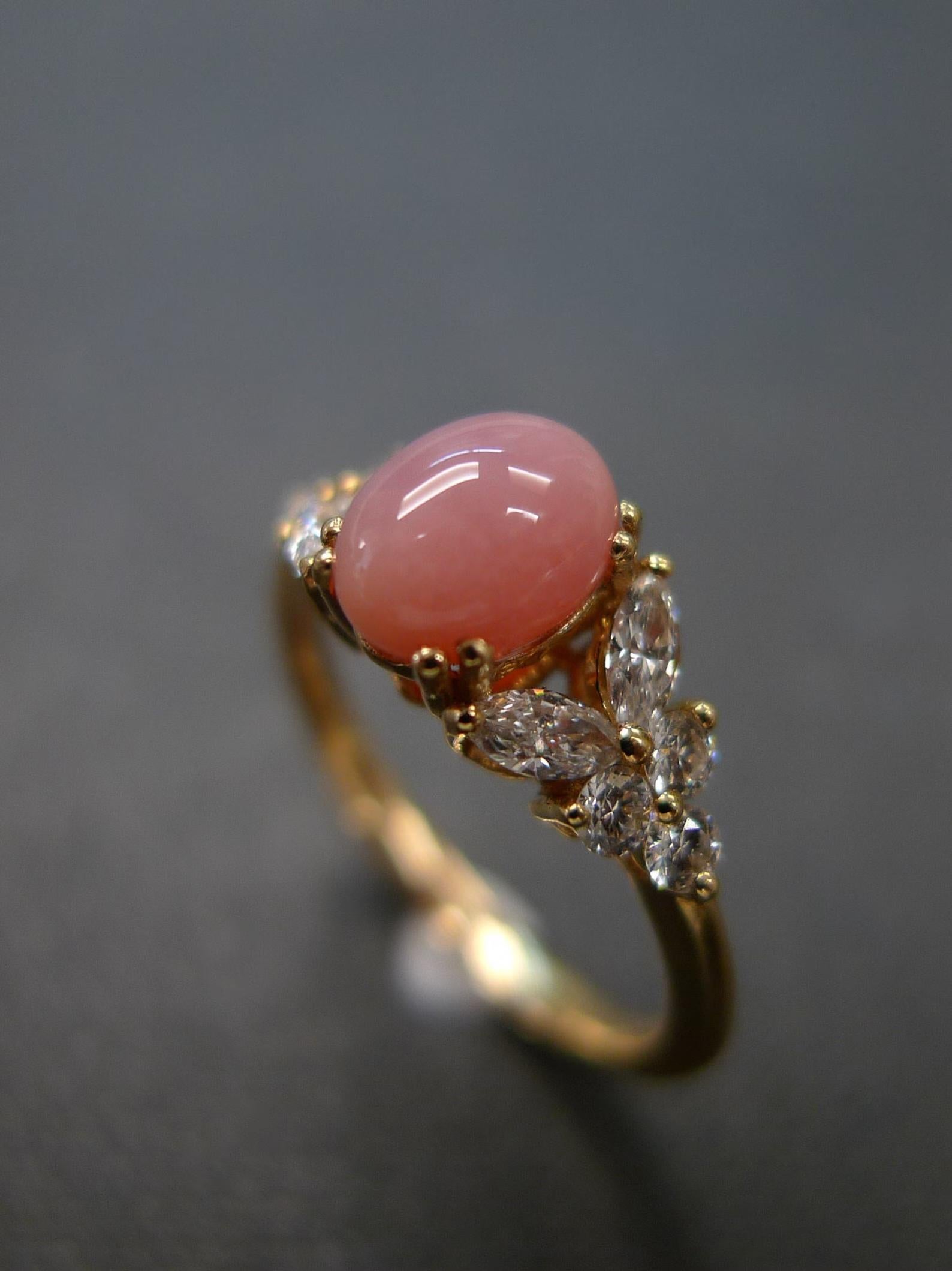 Muschelperle und Marquise Diamant Einzigartiger Verlobungsring für jeden Tag 18K Gelbgold im Angebot 2