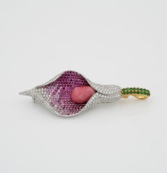 Conch Pearl Calla Diamond Ruby Sapphire Tsavorite Brooch/Pendant