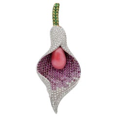 Conch Pearl Calla Diamond Ruby Sapphire Tsavorite Brooch/Pendant