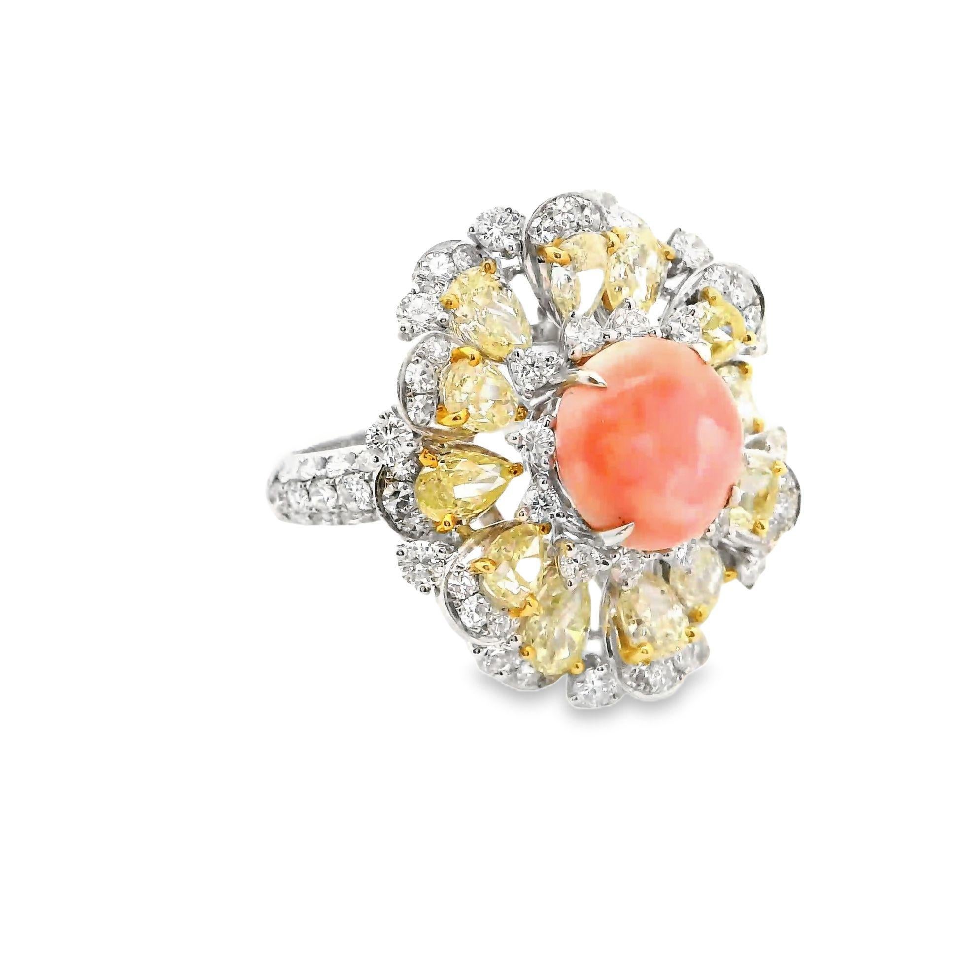 Cabochon Conch Pearl & Diamond 18k White Gold Sunburst Cocktail Ring