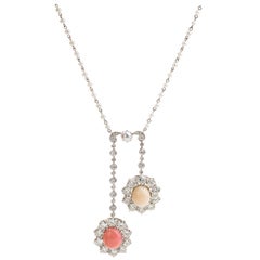 Conch Pearl, Diamond and Pearl 18 Karat Negligee Necklace海螺珠