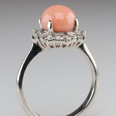 Conch Pearl and Diamond Halo Ring in Platinum
