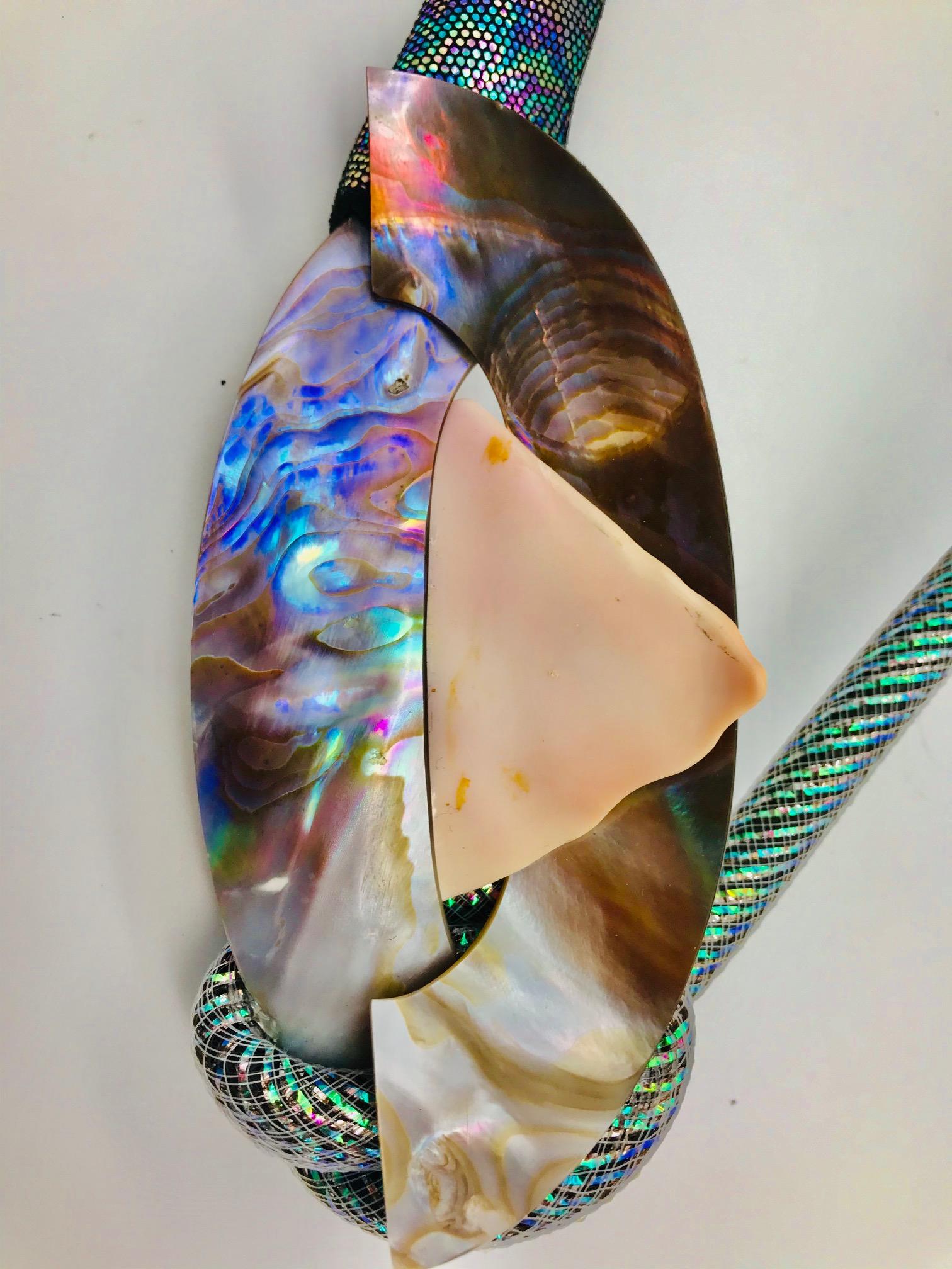Contemporary Conch shell and iridescent Camberlainia eco - luxe Pendant , by Sylvia Gottwald For Sale