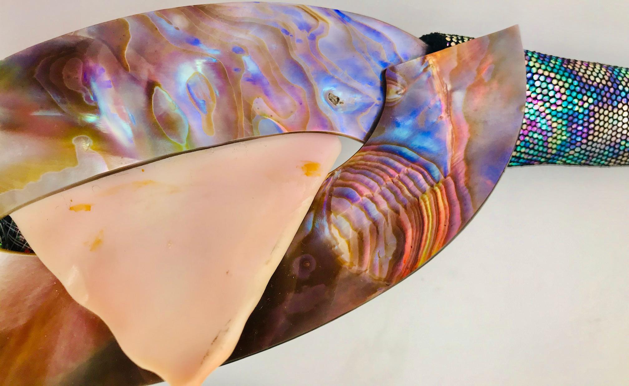 Conch shell and iridescent Camberlainia eco - luxe Pendant , by Sylvia Gottwald In New Condition For Sale In Washington DC, DC